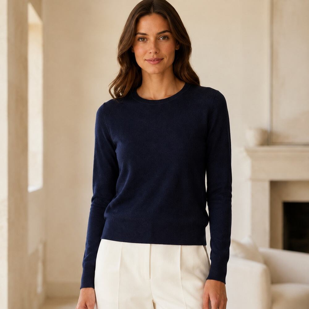 Quiet Luxury C by Bloomingdale’s Navy Blue 100% Cashmere Crewneck Sweater XS